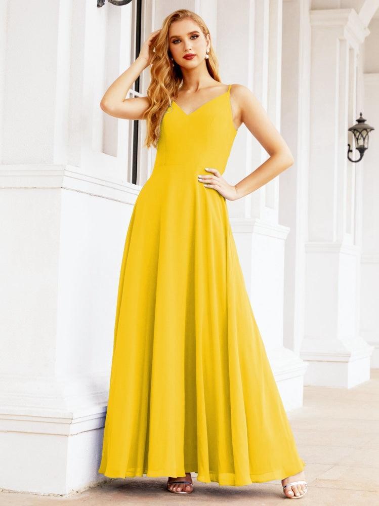 Spaghetti Strap Bridesmaid Dresses V Neck Butterfly Back Fromal Evening Party Prom Gown 28036