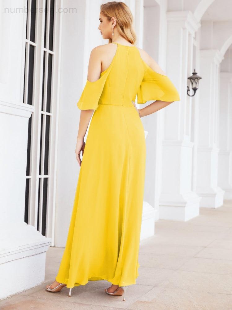 Cold Shoulder Bridesmaid Dresses A-Line Long Formal Evening Gowns 28074