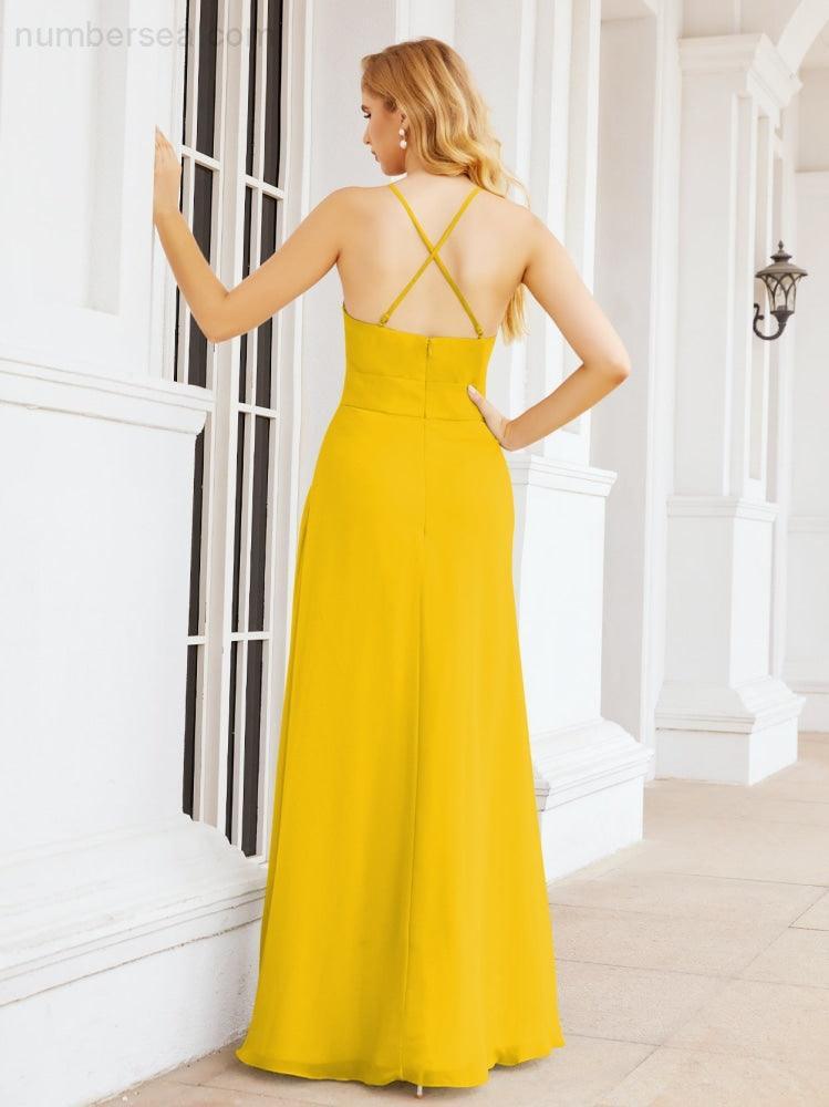 Halter Bridesmaid Dresses with Pockets Sleeveless Formal Evening Party Prom Gowns  28055