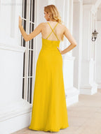 Halter Bridesmaid Dresses with Pockets Sleeveless Formal Evening Party Prom Gowns  28055