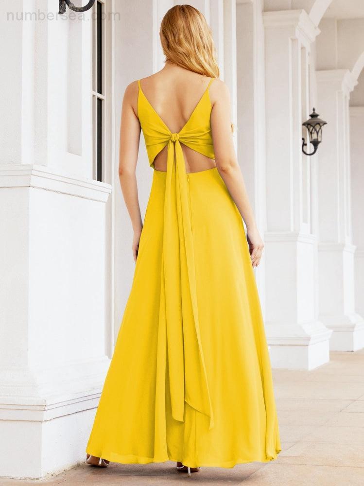 Spaghetti Strap Bridesmaid Dresses V Neck Butterfly Back Fromal Evening Party Prom Gown 28036