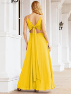 Spaghetti Strap Bridesmaid Dresses V Neck Butterfly Back Fromal Evening Party Prom Gown 28036