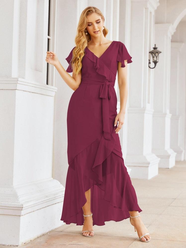 Ruffled Bridesmaid Dresses Mermaid Formal Violin Evening Party Prom Gowns 28042