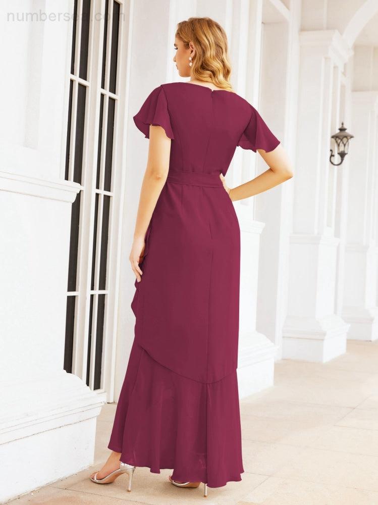 Ruffled Bridesmaid Dresses Mermaid Formal Violin Evening Party Prom Gowns 28042
