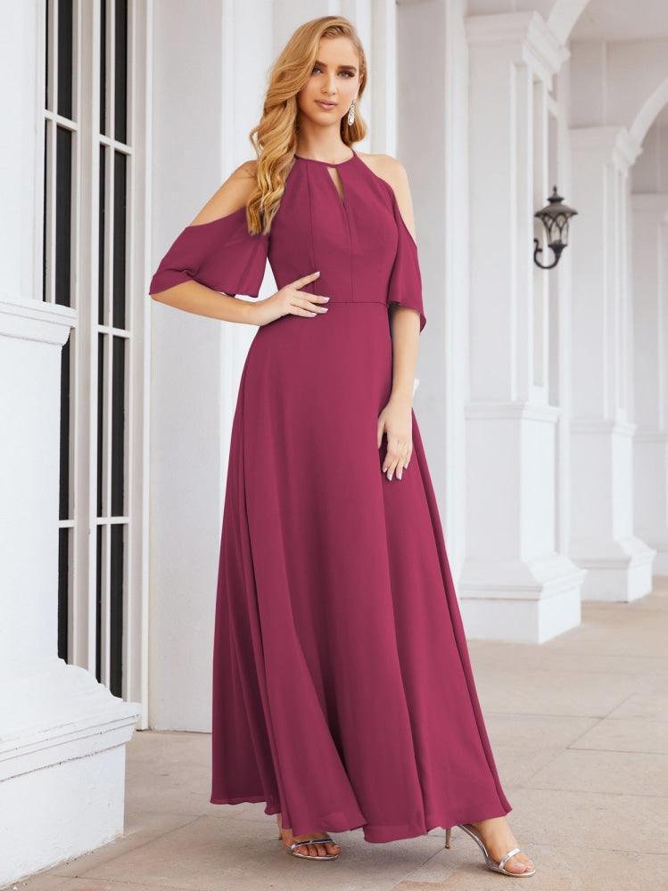 Cold Shoulder Bridesmaid Dresses A-Line Long Formal Evening Gowns 28074
