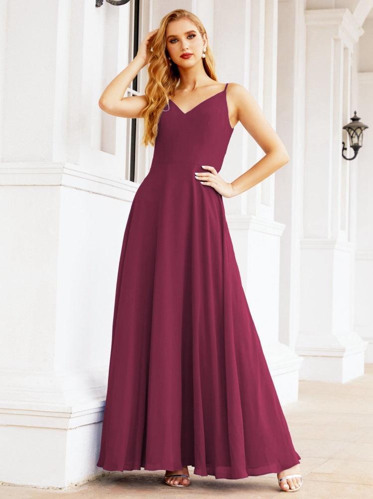 Spaghetti Strap Bridesmaid Dresses V Neck Butterfly Back Fromal Evening Party Prom Gown 28036