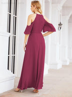 Cold Shoulder Bridesmaid Dresses A-Line Long Formal Evening Gowns 28074