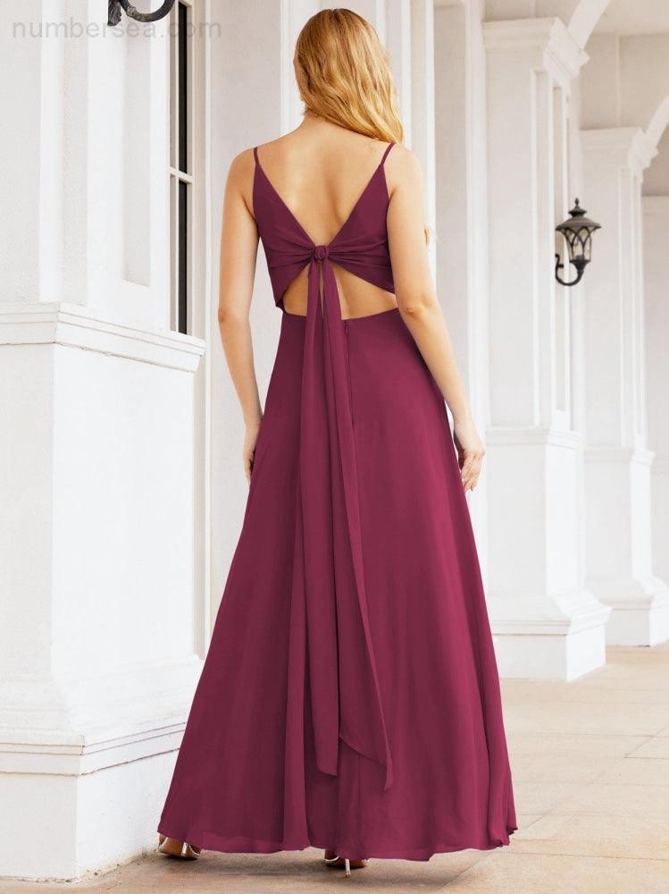 Spaghetti Strap Bridesmaid Dresses V Neck Butterfly Back Fromal Evening Party Prom Gown 28036