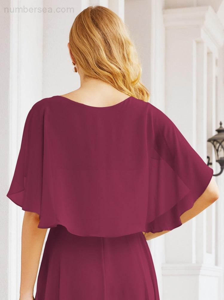 Bridesmaid Dresses for Wedding Formal Evening Party Prom Gown with Cape 28050