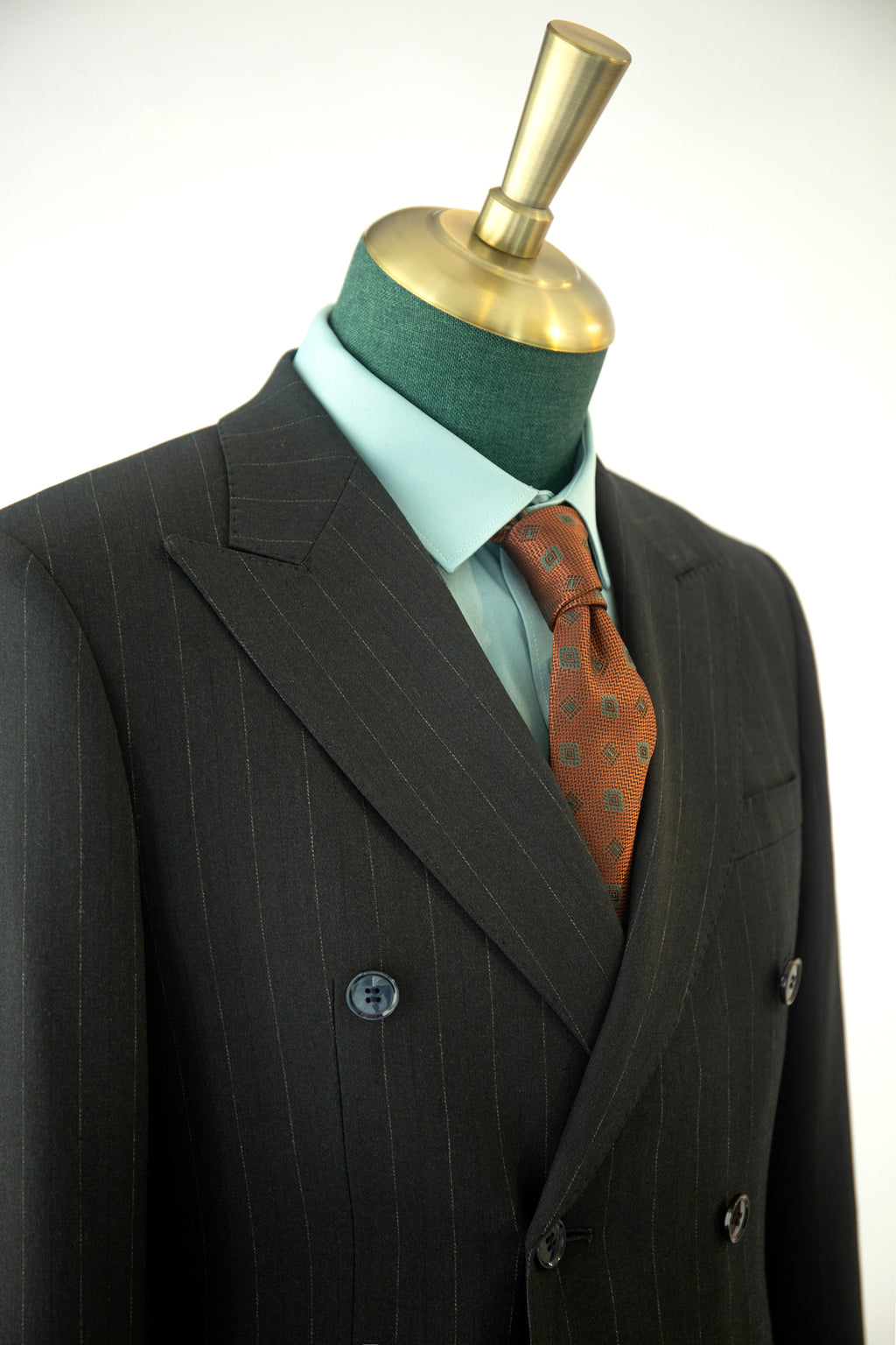 Double Breasted Charcoal Pinstripe Wool Suit For Formal Groom And Business