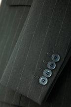 Double Breasted Charcoal Pinstripe Wool Suit For Formal Groom And Business