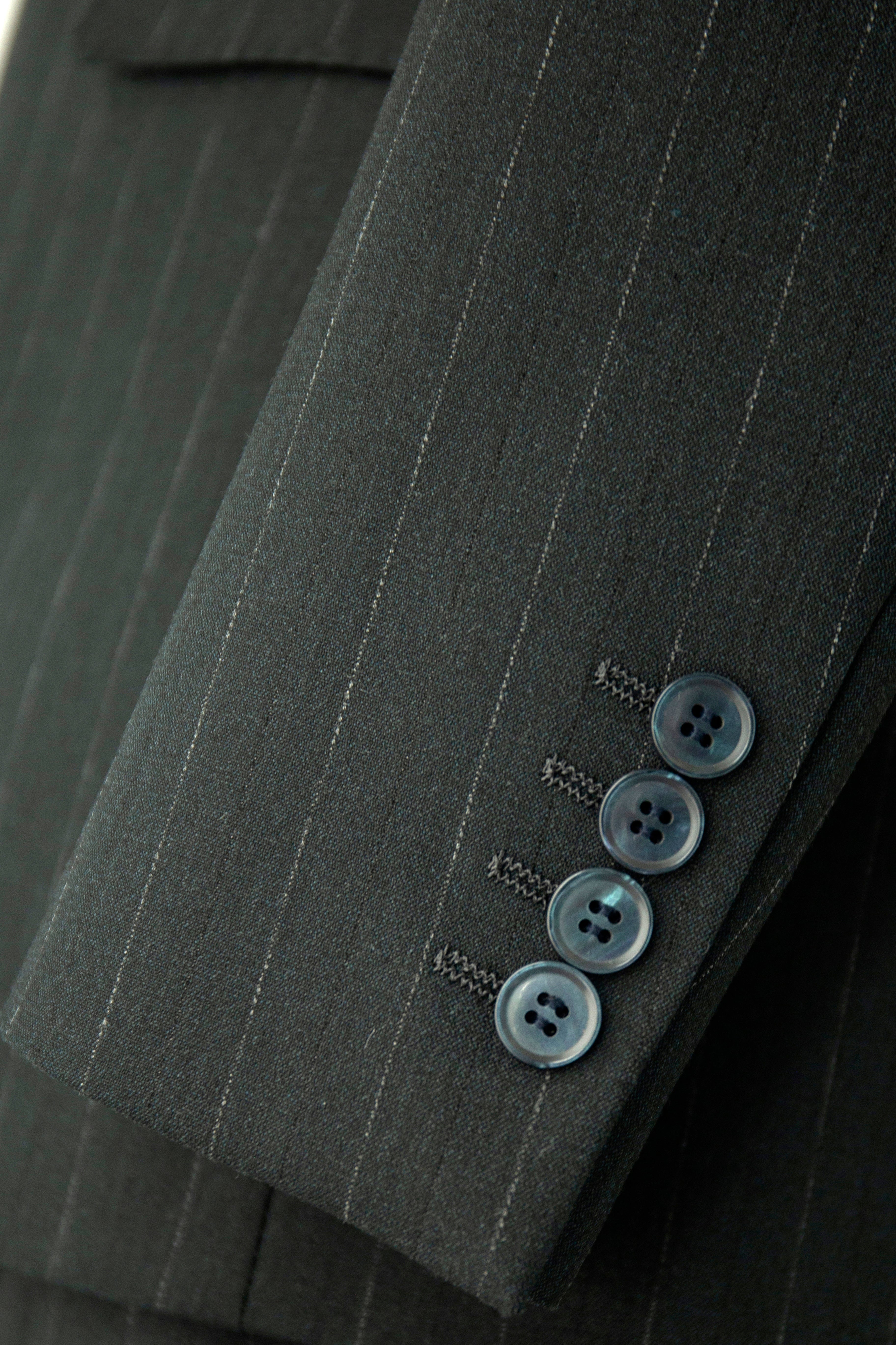 Double Breasted Charcoal Pinstripe Wool Suit For Formal Groom And Business