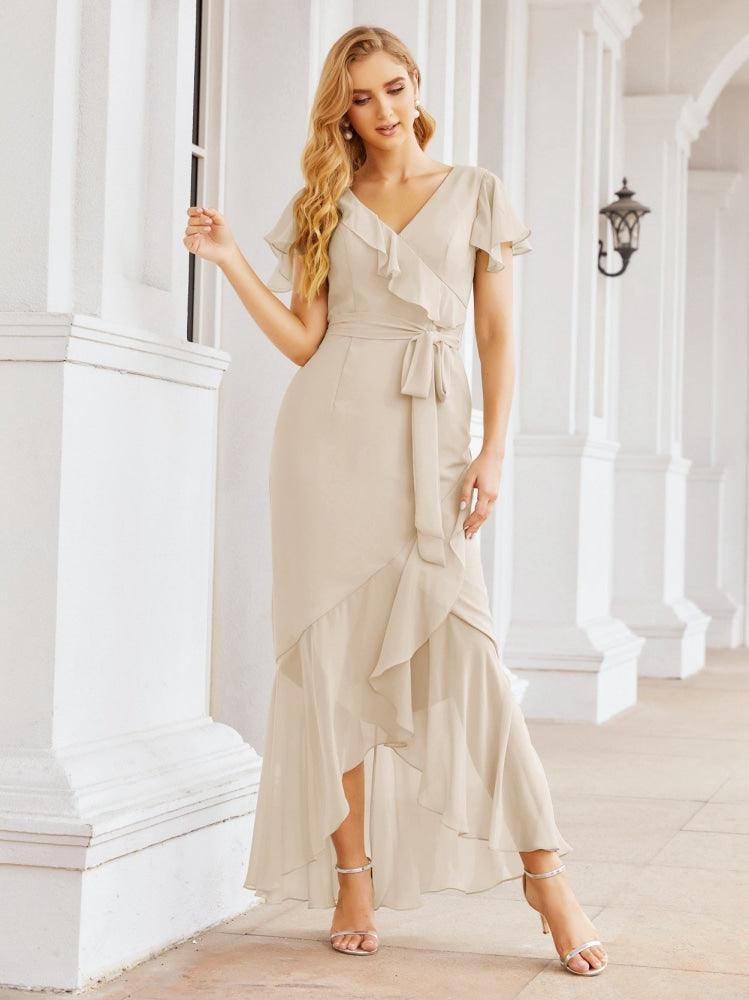 Ruffled Bridesmaid Dresses Mermaid Formal Violin Evening Party Prom Gowns 28042