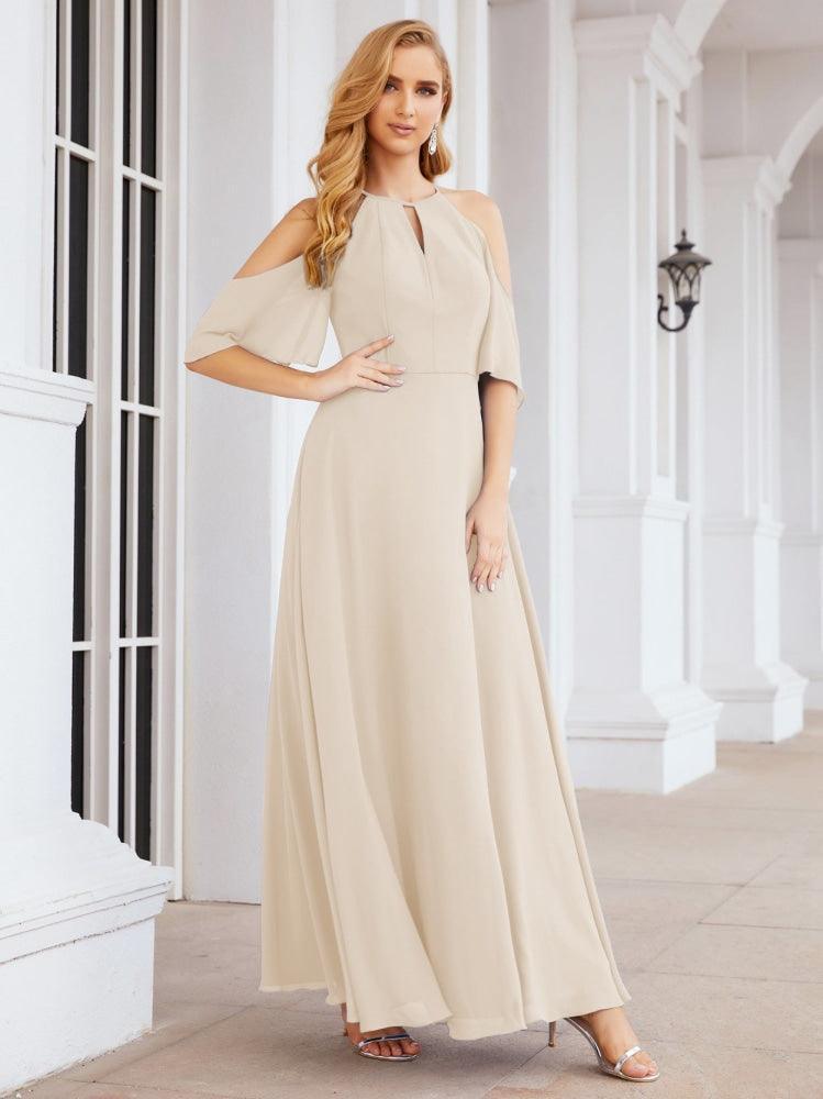 Cold Shoulder Bridesmaid Dresses A-Line Long Formal Evening Gowns 28074