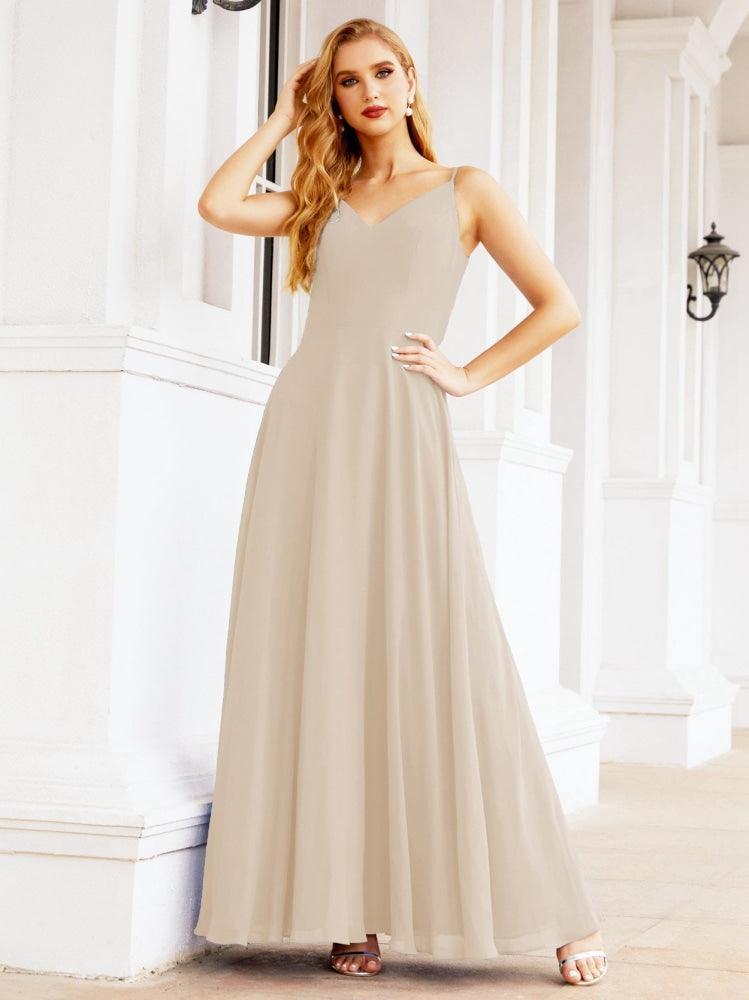 Spaghetti Strap Bridesmaid Dresses V Neck Butterfly Back Fromal Evening Party Prom Gown 28036