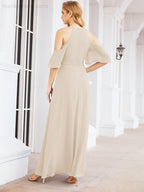 Cold Shoulder Bridesmaid Dresses A-Line Long Formal Evening Gowns 28074