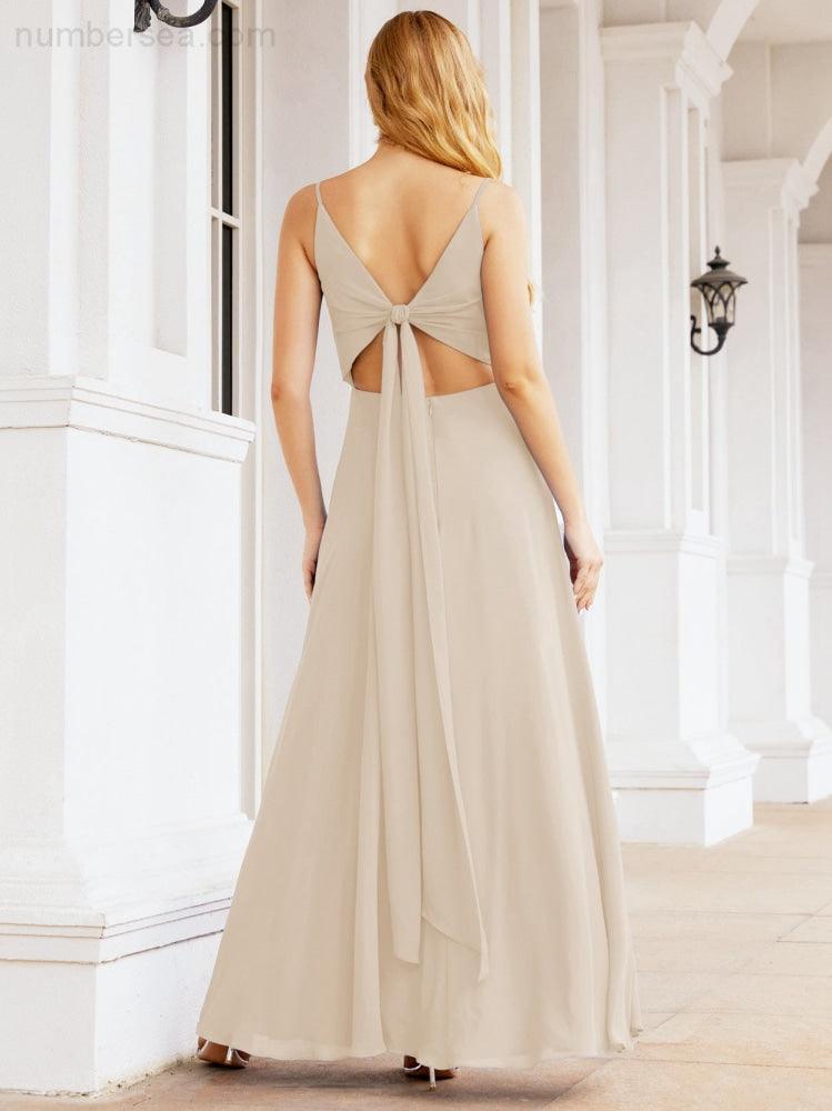 Spaghetti Strap Bridesmaid Dresses V Neck Butterfly Back Fromal Evening Party Prom Gown 28036