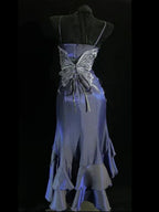 Unique Purple Mermaid 3D Flowers Evening Dress Spaghetti Straps Prom Dress Y8347