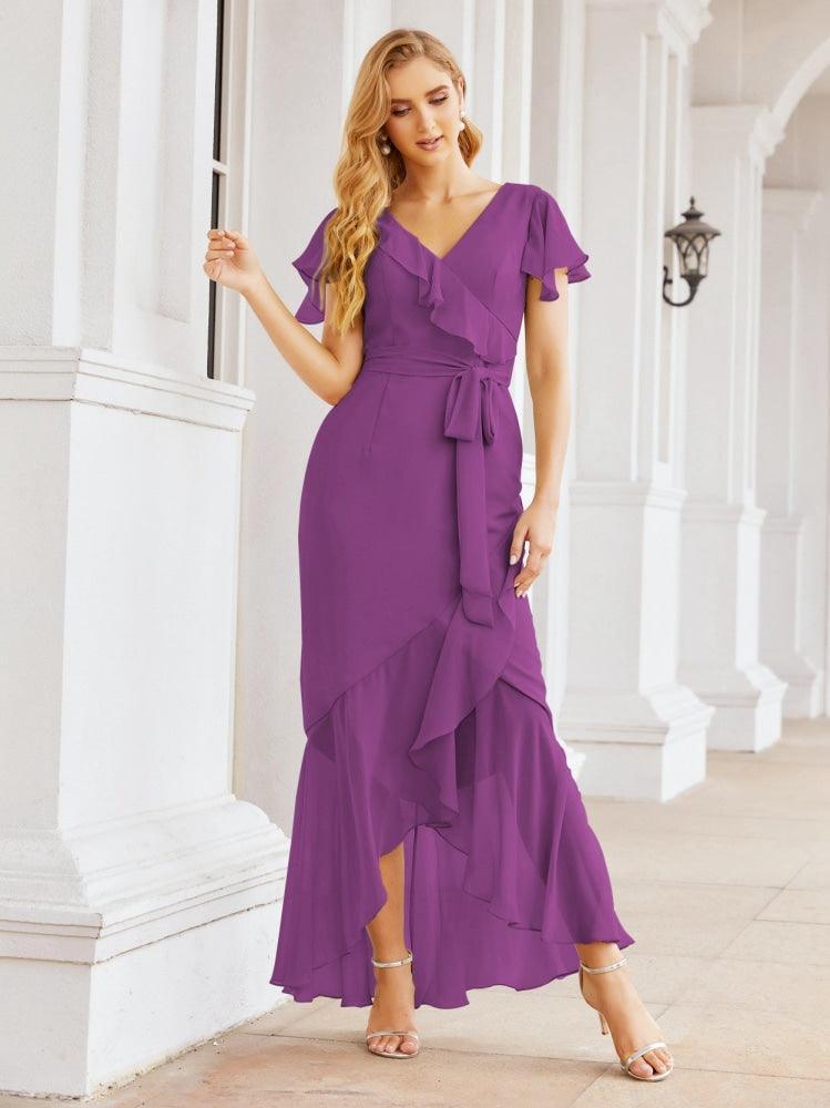 Ruffled Bridesmaid Dresses Mermaid Formal Violin Evening Party Prom Gowns 28042