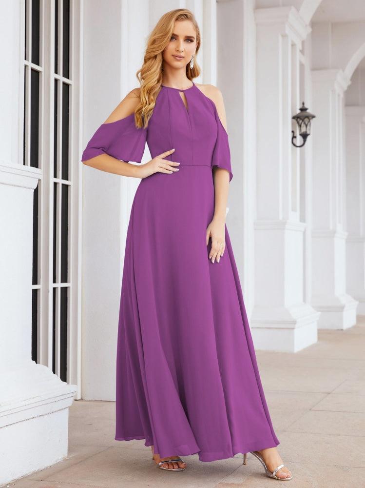 Cold Shoulder Bridesmaid Dresses A-Line Long Formal Evening Gowns 28074