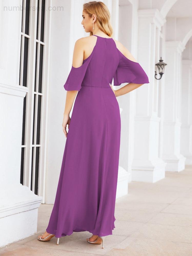 Cold Shoulder Bridesmaid Dresses A-Line Long Formal Evening Gowns 28074