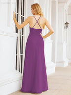 Halter Bridesmaid Dresses with Pockets Sleeveless Formal Evening Party Prom Gowns  28055