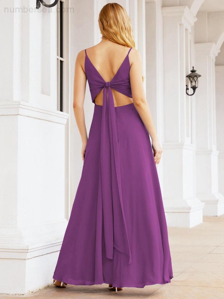 Spaghetti Strap Bridesmaid Dresses V Neck Butterfly Back Fromal Evening Party Prom Gown 28036