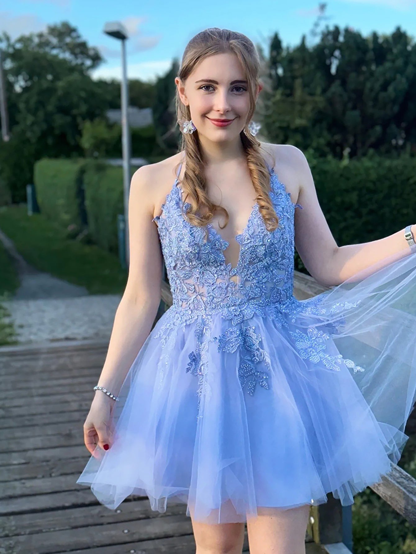 A Line Applique BlushTulle Short Homecoming Dress