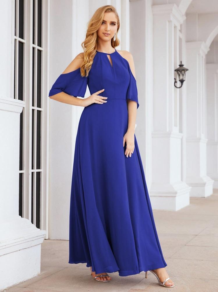 Cold Shoulder Bridesmaid Dresses A-Line Long Formal Evening Gowns 28074