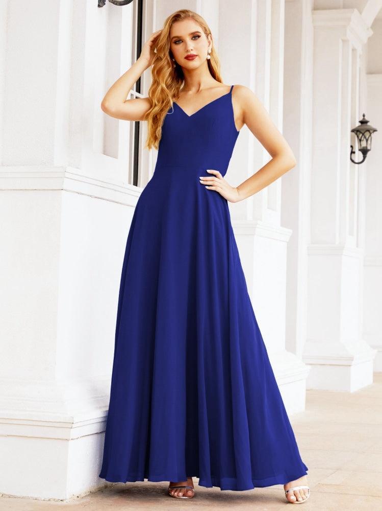 Spaghetti Strap Bridesmaid Dresses V Neck Butterfly Back Fromal Evening Party Prom Gown 28036