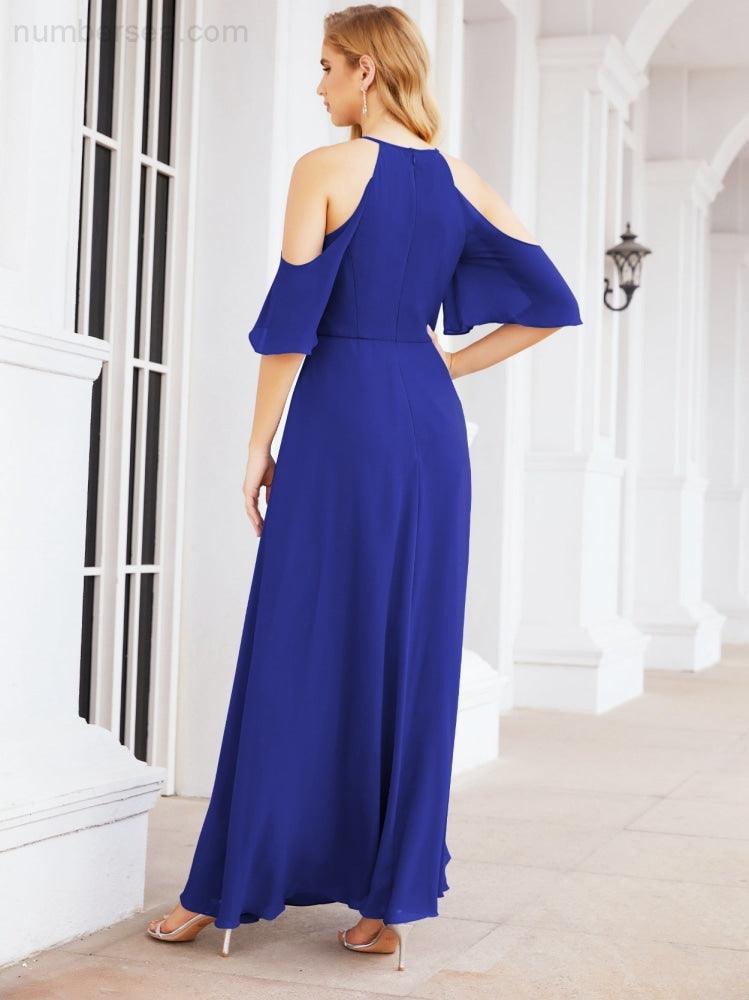 Cold Shoulder Bridesmaid Dresses A-Line Long Formal Evening Gowns 28074