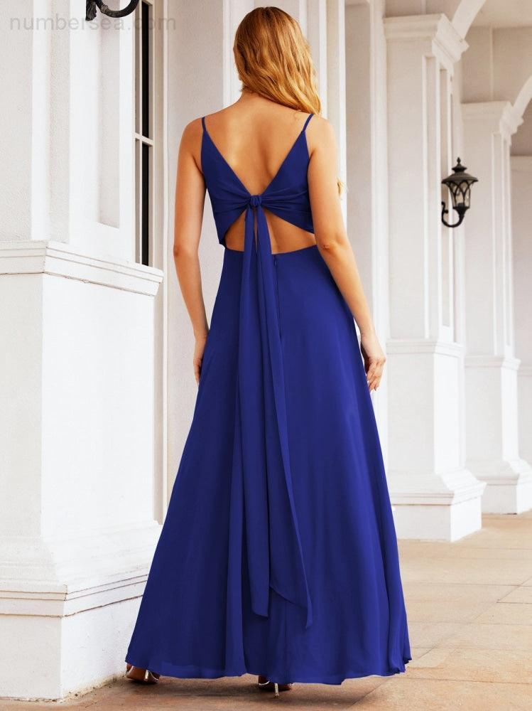 Spaghetti Strap Bridesmaid Dresses V Neck Butterfly Back Fromal Evening Party Prom Gown 28036
