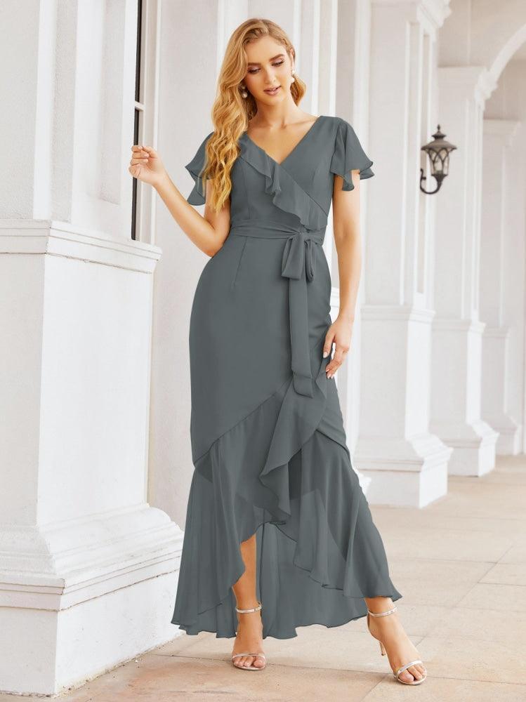 Ruffled Bridesmaid Dresses Mermaid Formal Violin Evening Party Prom Gowns 28042