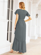 Ruffled Bridesmaid Dresses Mermaid Formal Violin Evening Party Prom Gowns 28042