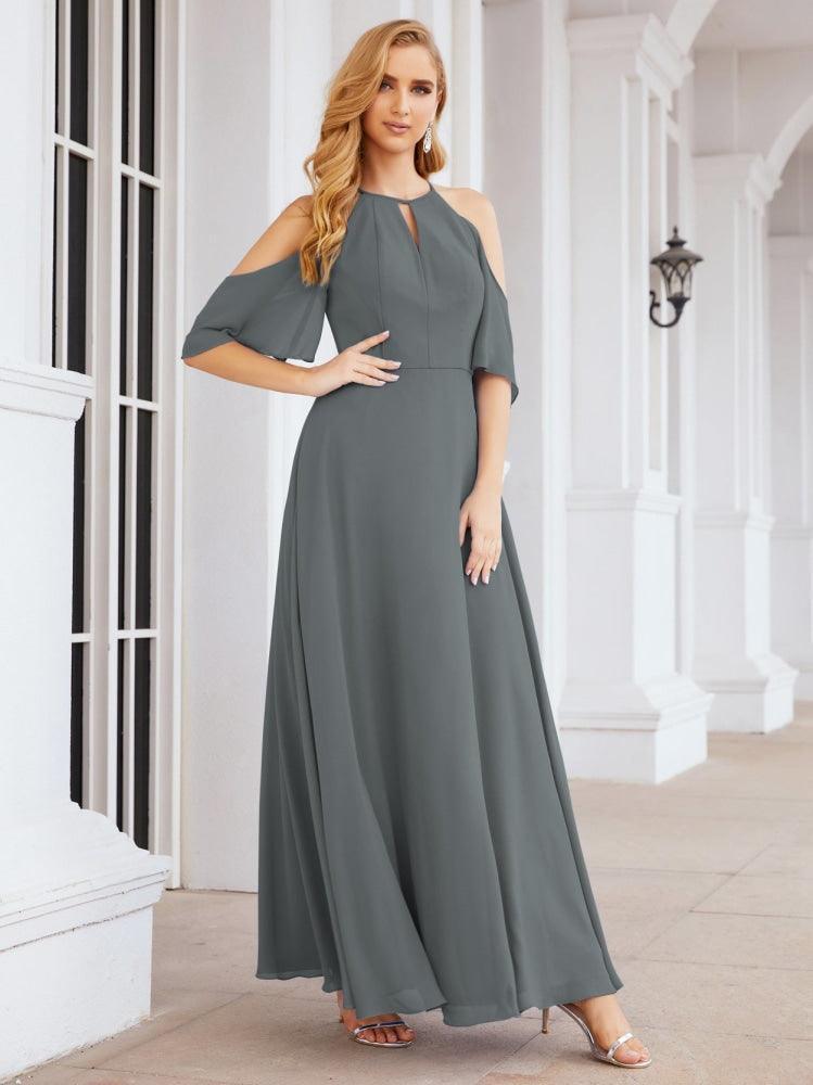 Cold Shoulder Bridesmaid Dresses A-Line Long Formal Evening Gowns 28074