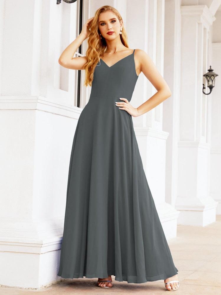 Spaghetti Strap Bridesmaid Dresses V Neck Butterfly Back Fromal Evening Party Prom Gown 28036