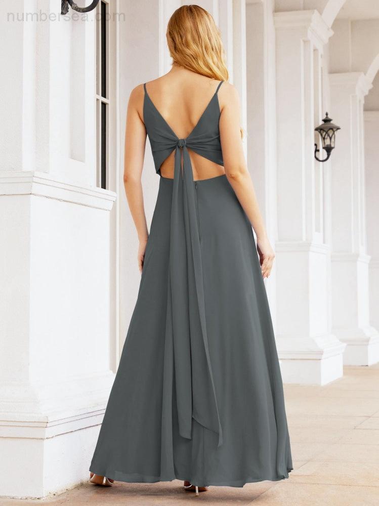 Spaghetti Strap Bridesmaid Dresses V Neck Butterfly Back Fromal Evening Party Prom Gown 28036