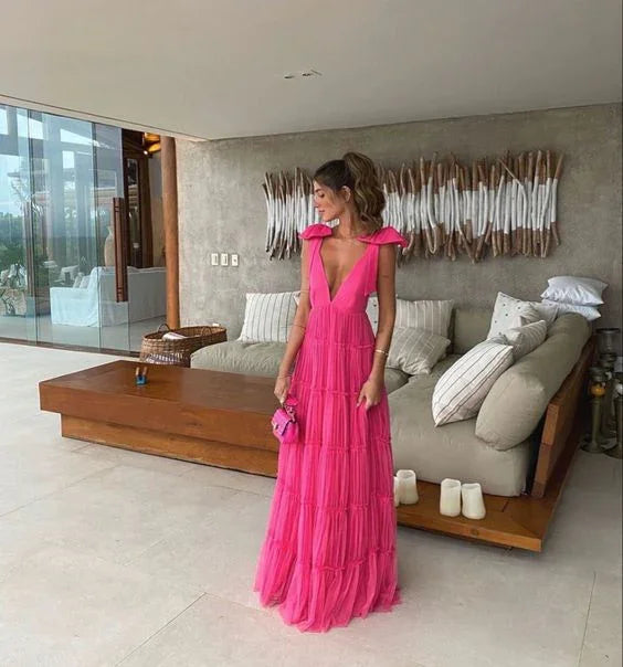 Hot Pink Backless Prom Dress, Evening Dress Y1522