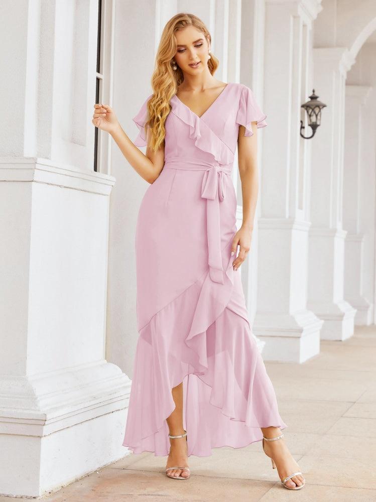 Ruffled Bridesmaid Dresses Mermaid Formal Violin Evening Party Prom Gowns 28042