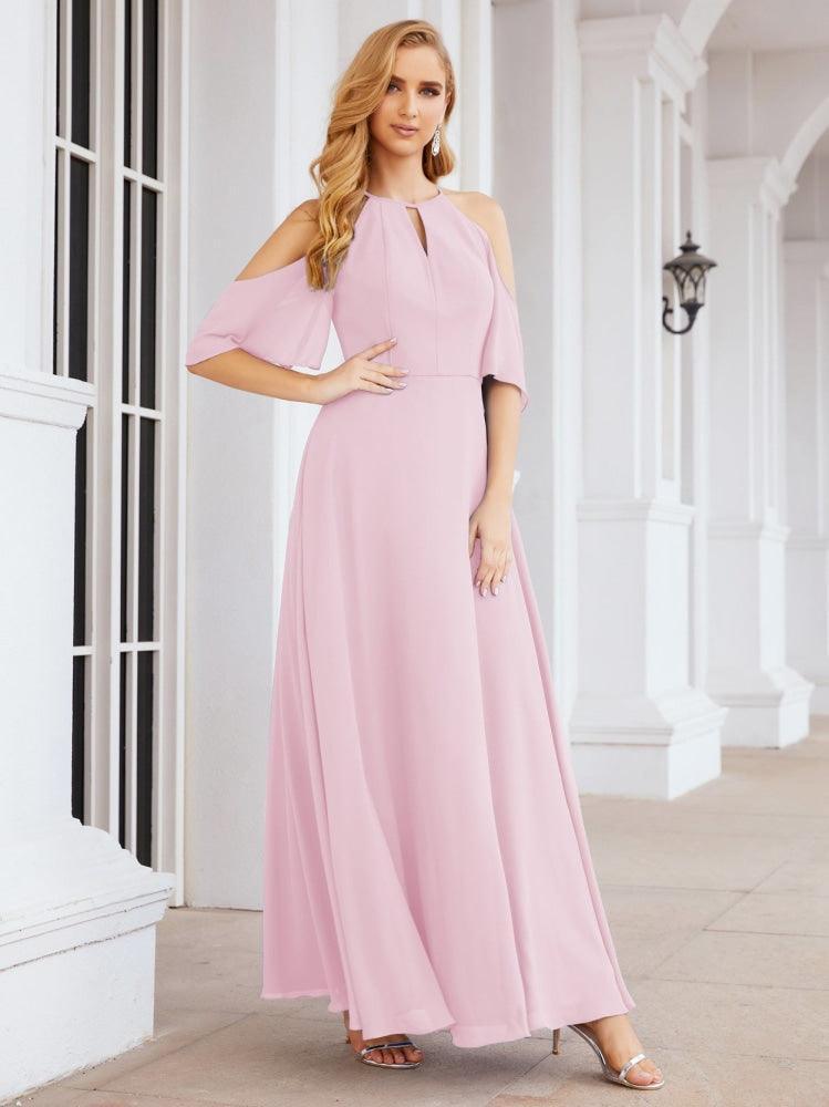 Cold Shoulder Bridesmaid Dresses A-Line Long Formal Evening Gowns 28074