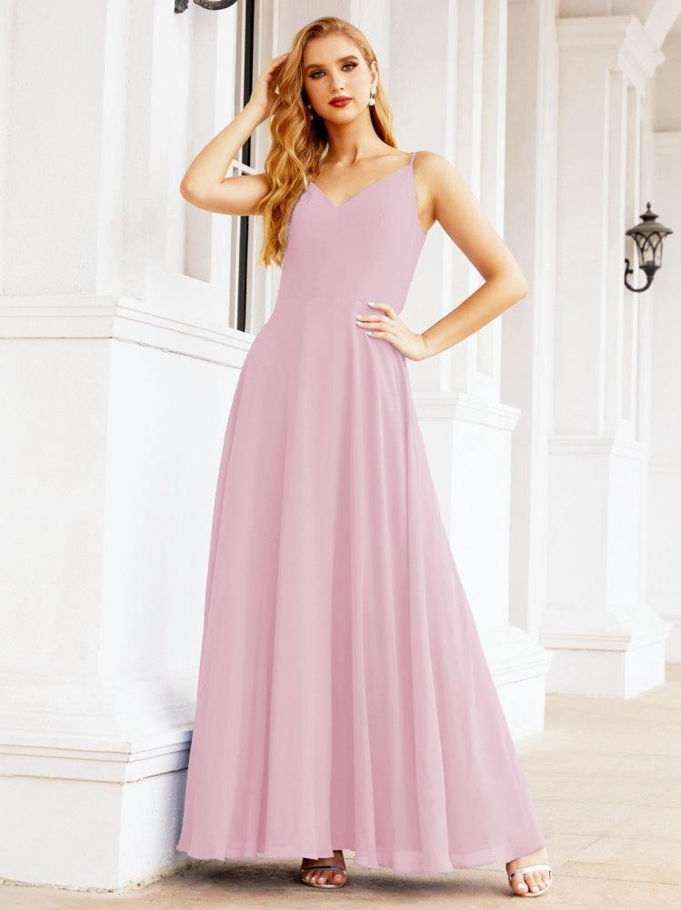 Spaghetti Strap Bridesmaid Dresses V Neck Butterfly Back Fromal Evening Party Prom Gown 28036