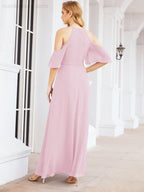 Cold Shoulder Bridesmaid Dresses A-Line Long Formal Evening Gowns 28074