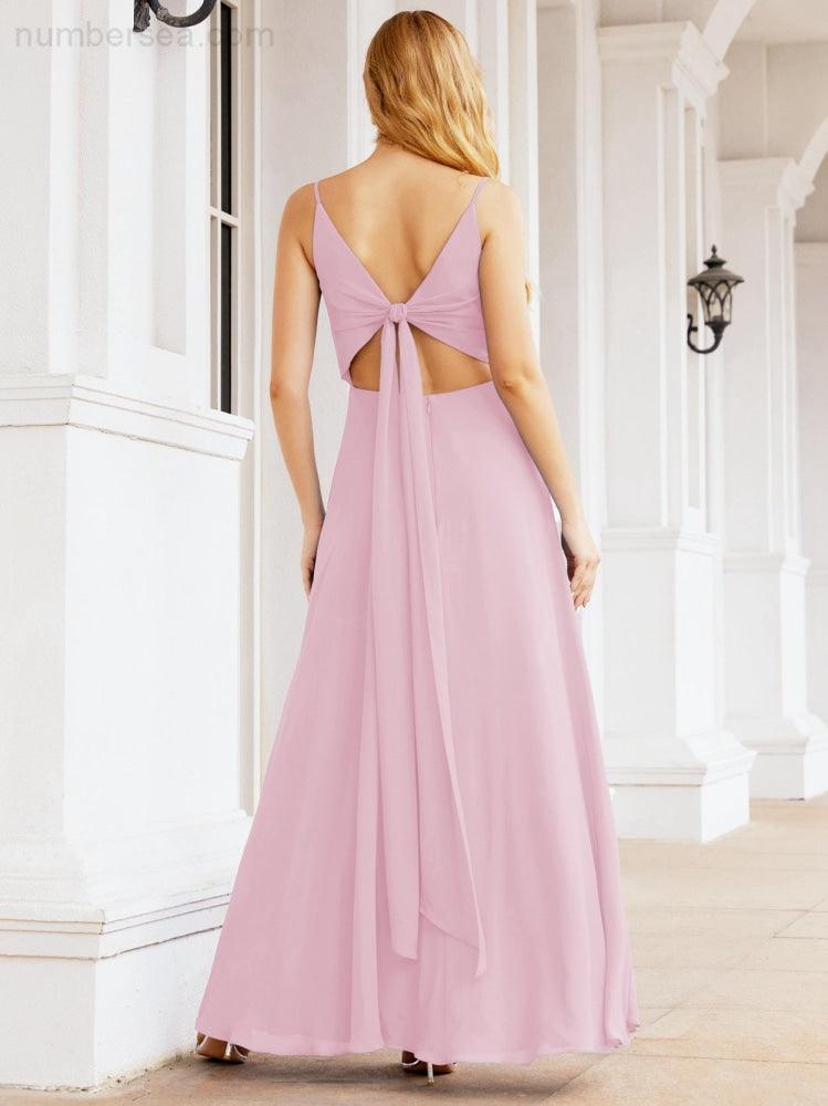 Spaghetti Strap Bridesmaid Dresses V Neck Butterfly Back Fromal Evening Party Prom Gown 28036
