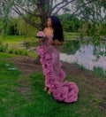 Sexy Mermaid Ruffles Slit Long Evening Gown Formal Prom Dress Y7911