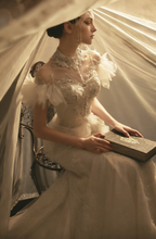 Beaded Mermaid Wedding Dress with High Neck & Ruffled Tulle Sleeves