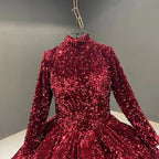 Burgundy Ball Gown Sequin Long Sleeve Quinceanera Dresses Y4442