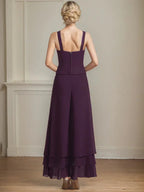 Separates Jumpsuit/Pantsuit Square Ankle-Length Lace Chiffon Mother of the Bride Dress With Sequins