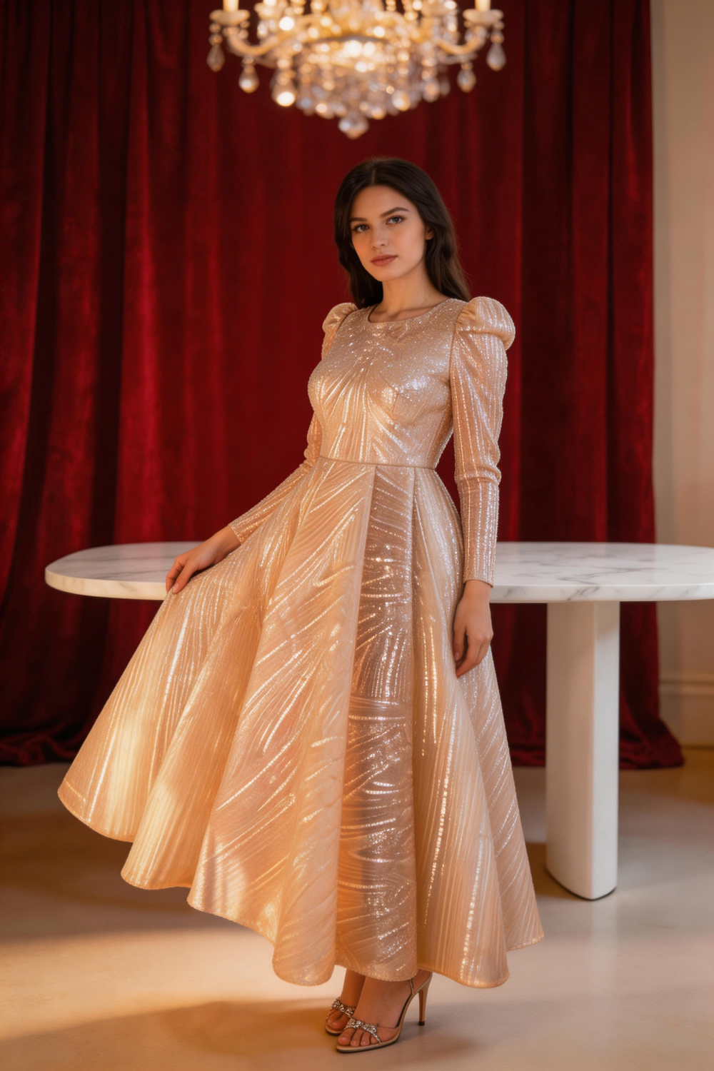 Muslim Women's Sequins A-line Evening Dress Y6991 by simplepromdress