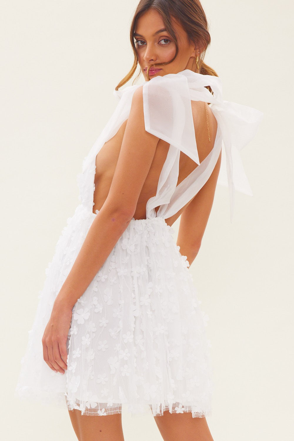 Blooming Love Floral Applique Tulle Organza Mini Dress