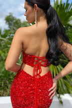 Elegant Sequined Sweetheart Mermaid Long Prom Dress with Ruffle